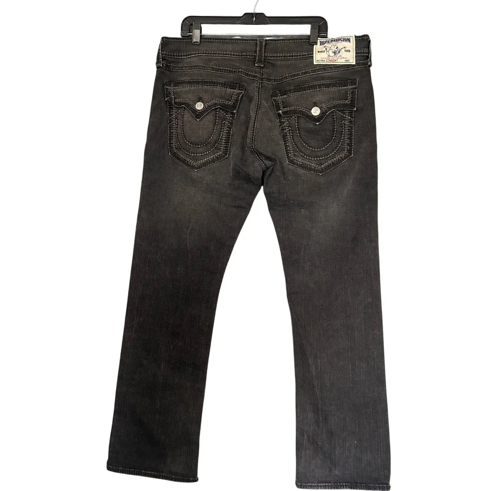 True Religion Mens Straight Leg Jeans Faded Black Thick Stitch 38 x 31